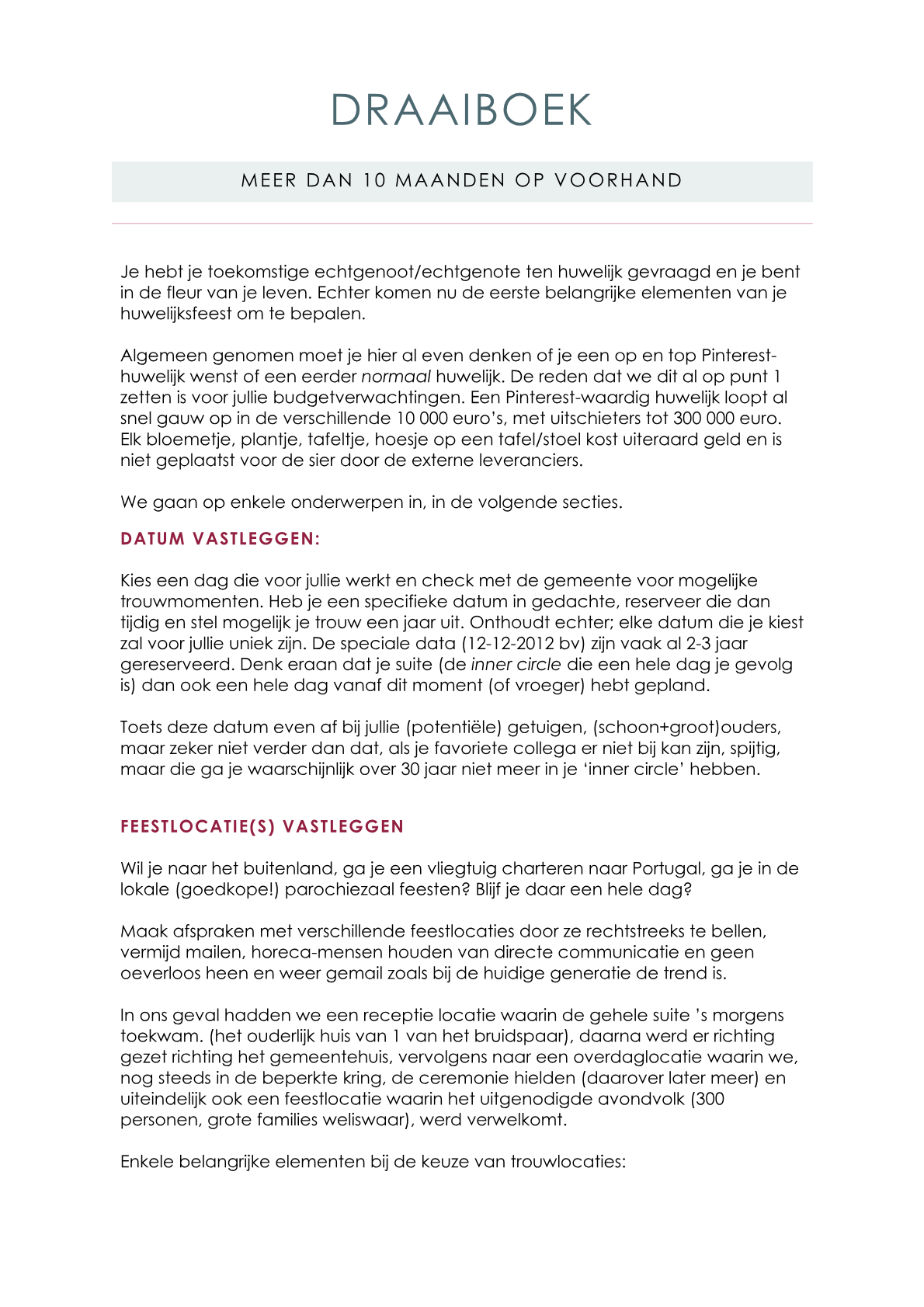 Zo ziet het draaiboek eruit 1
